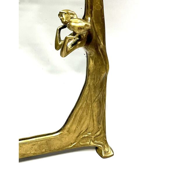 Solid Brass Art Nouveau Vanity Mirror 3D Lady In Gown Dresser Table Decor Vtg - Picture 7 of 12